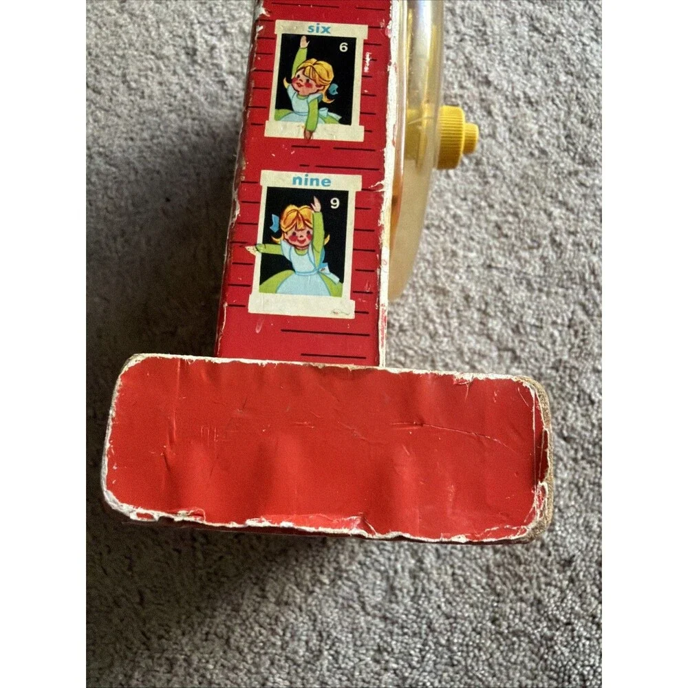 Vintage Fisher Price Teaching Clock 998 Music Box Works School Toy wood